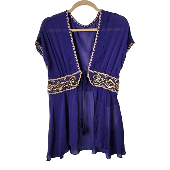 grace Continental Tops - GRACE CONTINENTAL silk beaded embroidered blouse in purple NEW